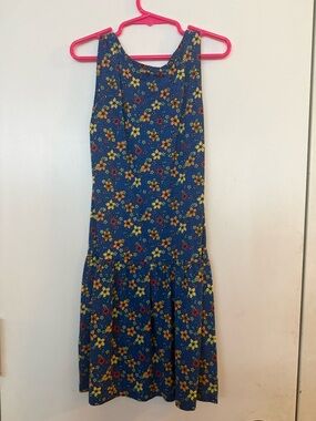 Girls' Blue Floral Casual Drop-Waist Dress